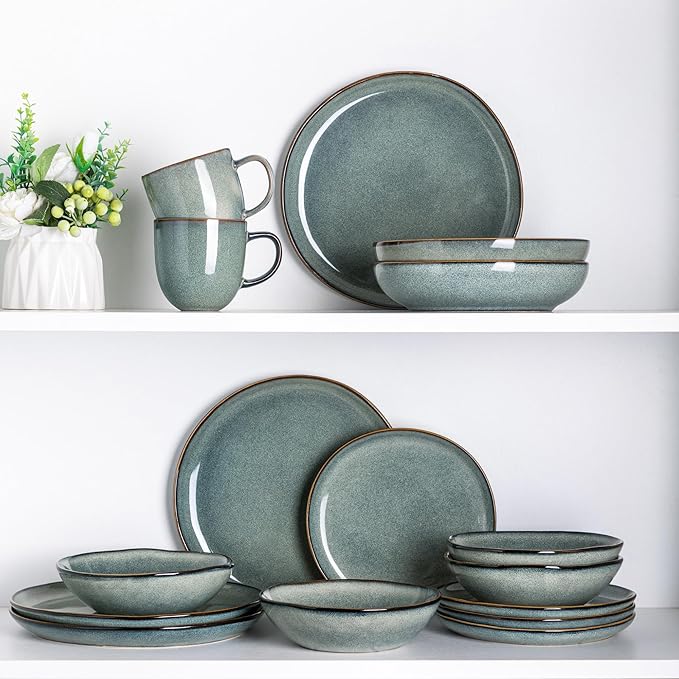 AmorArc Ceramic Dinnerware Sets,Handmade Reactive Glaze Stoneware Plates and Bowls Sets,Highly Scratch Resistant | Dishwasher & Microwave Safe Dishes Set,Service for 6 (18pc)