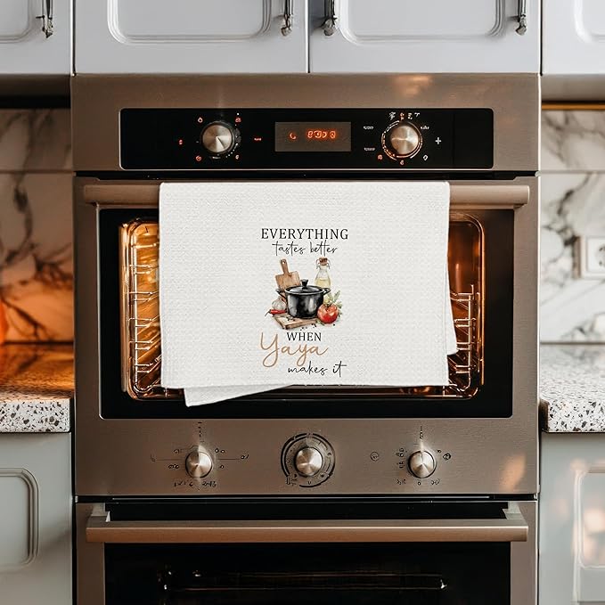 Yaya Gifts Kitchen Towels, Grandma Gifts from Grandson Granddaughter for Yaya Grandmother Decorative Dish Hand Tea Towels for Kitchen, 16x24 Inch