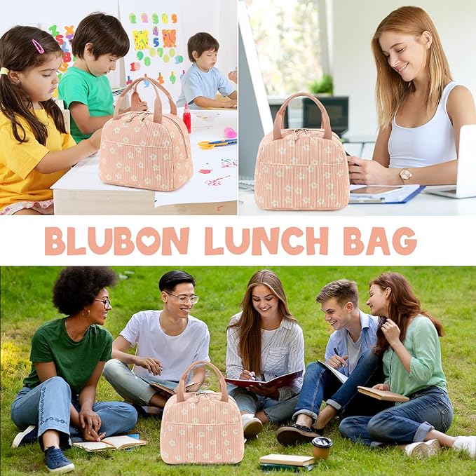 Bluboon Lunch Bag for Women Men Cute Corduroy Lunch Tote Bags Reusable Insulated Lunch Box Large Capacity Reusable Insulated Cooler for Work Picnic or Travel