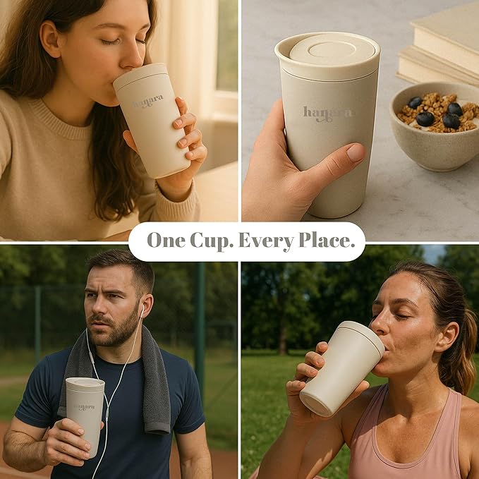 12 oz Push Button Lid Stainless Steel Travel Mug | Double Wall Insulated, Leak-Proof | Keeps Drinks Hot for 6hrs & Cold for 12hrs | Dishwasher Safe | Perfect for Coffee, Tea & More (Beige Gray)