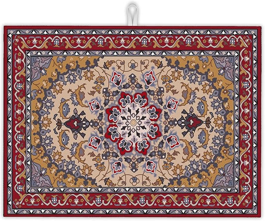 Boho Dish Drying Mat,Persian Original Tribal Drying Rack Pad Countertop Dishes Ultra Absorbent Microfiber Kitchen Counter Mat for Coffee Countertop Decor 18x24 Inch
