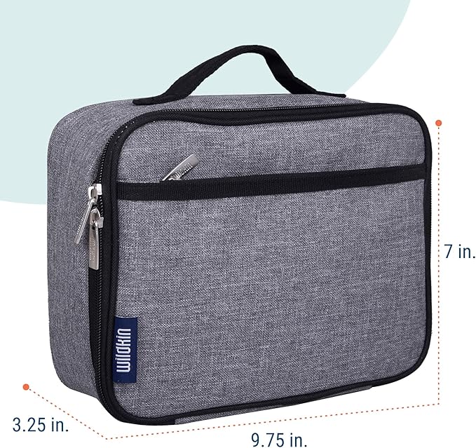 Wildkin Kids Insulated Lunch Box – Durable and Reusable for School & Travel - Grey Tweed