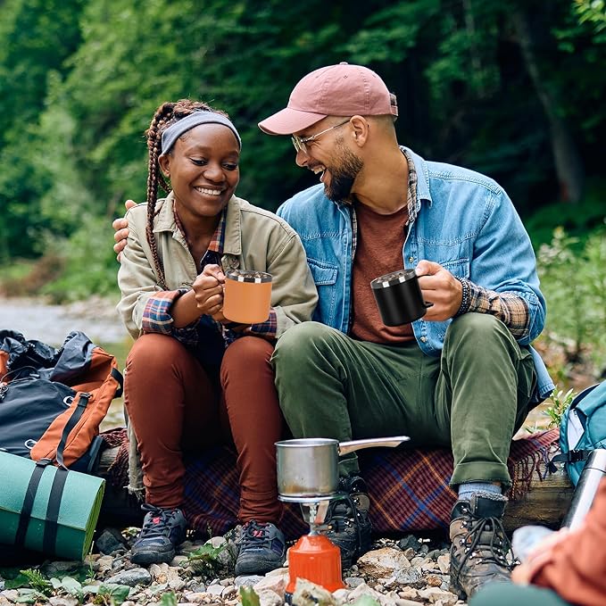 VEGOND 14 oz Insulated Coffee Mug with Handle, Stainless Steel Travel Coffee Mug with Lid, Double Wall Vacuum Metal Coffee Cup, Coffee Tumbler Powder Coated, Orange 1 Pack