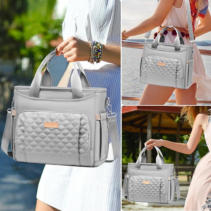 AIJIEKE Insulated Lunch Bag for Men Women, Lunch Box, Lunch Tote for Work, Large Leak Proof Cooler Bag with Removable Strap, Reusable Adult Lunchbag, Picnic, Office, Beach, Grey