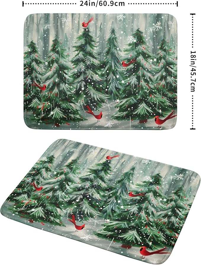 Winter Pine Tree Dish Drying Mat Red Bird Berry Dishes Drainer Mats Absorbent Microfiber Kitchen Counter Protector Drying Mats 18x24 Inch