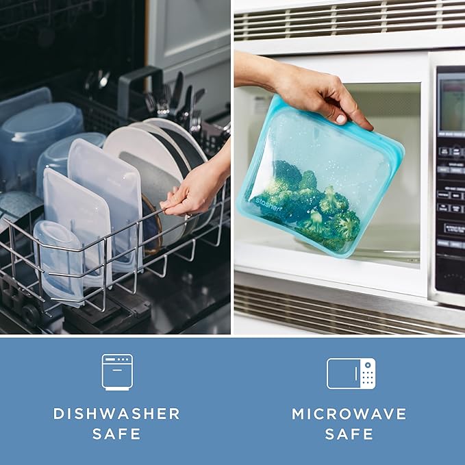 Stasher Premium Silicone Reusable Food Storage Stand-Up Bag Mega, Aqua, Microwave, Sous Vide, Dishwasher, Oven and Freezer Safe, BPA Free, Leak-free, Eco-friendly, 104 Oz