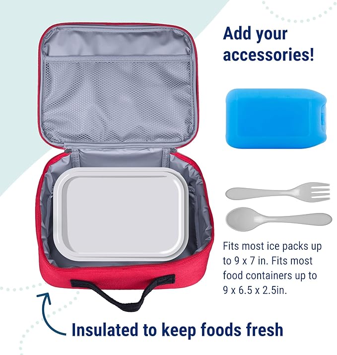 Wildkin Kids Insulated Lunch Box – Durable and Reusable for School & Travel - Cardinal Red