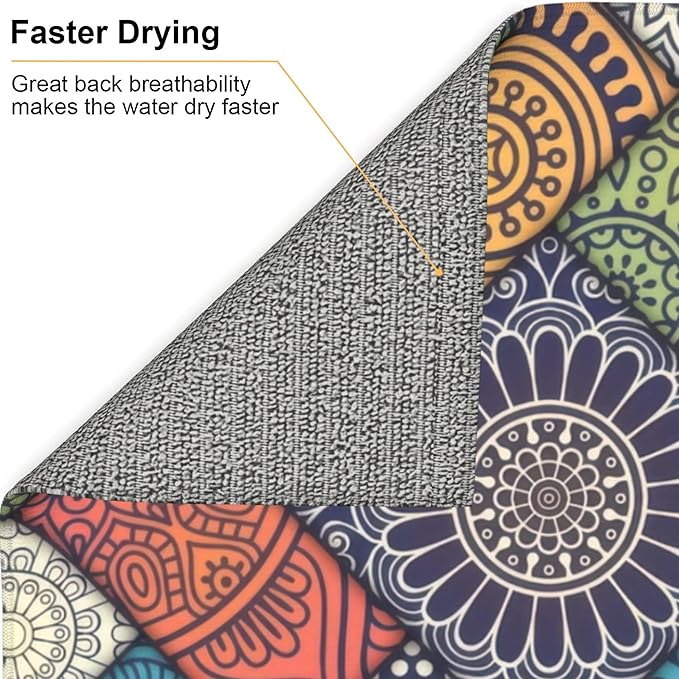 Retro Boho Dish Drying Mat 16x18 Inch, Microfiber Absorbent Fast Dry Mat Mandala Large Dish Mat Drying Kitchen Mat, Kitchen Drying Pad for Kitchen Counter Coffee Bar Decor Gifts