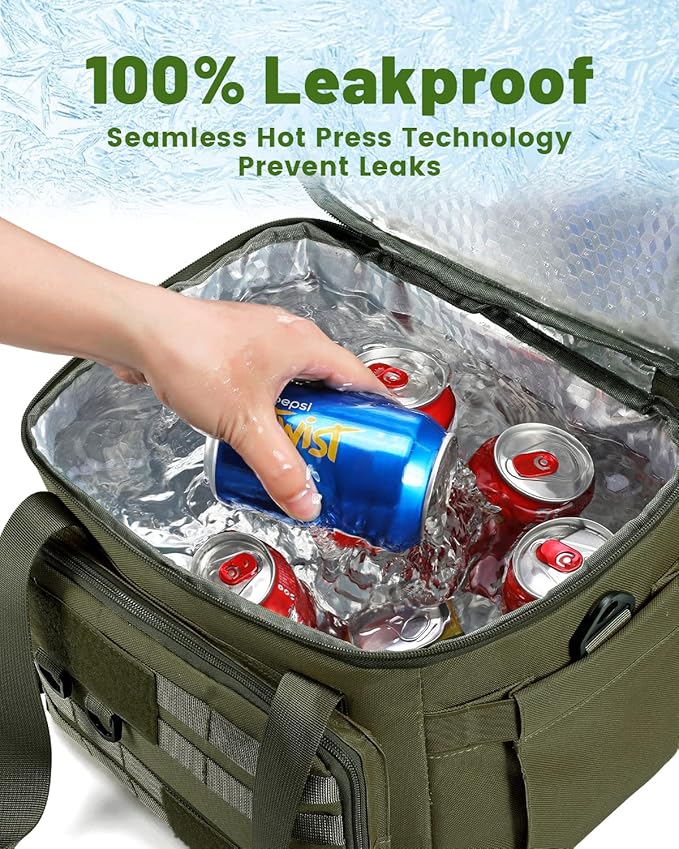 RalChyez Tactical Lunch Bag, 20L Large Heavy Duty Double Deck Insulated Lunch Box Leakproof Expandable Tote Cooler with Shoulder Strap for Adult Men Women Work Fishing Picnic Travel Green
