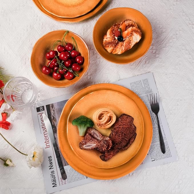 Missyip Melamine Dinnerware Set, Indoor and Outdoor Use Plates and Bowls Sets, Durable 12 Pcs Dishes Sets for 4, BPA Free Dishwasher Safe Not Microwave Not Oven