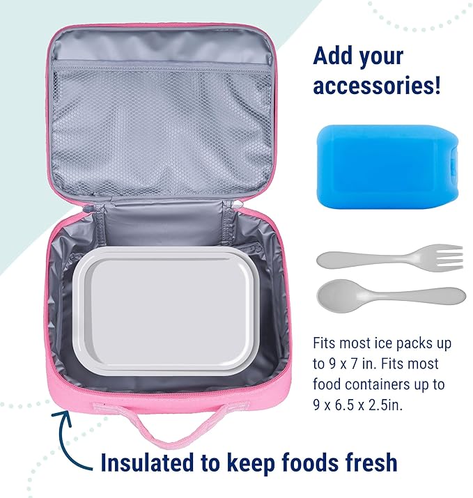 Wildkin Kids Insulated Lunch Box – Durable and Reusable for School & Travel - Flamingo Pink