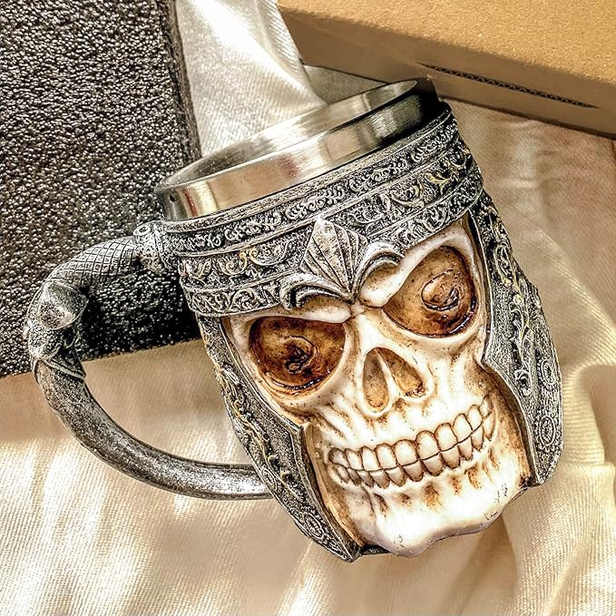 Skull Coffee Mug Stainless Steel Viking Gifts for Men Beer Mugs Novelty Christmas Gifts for Father, Husband Cool Coffee Mugs, 12.25 oz