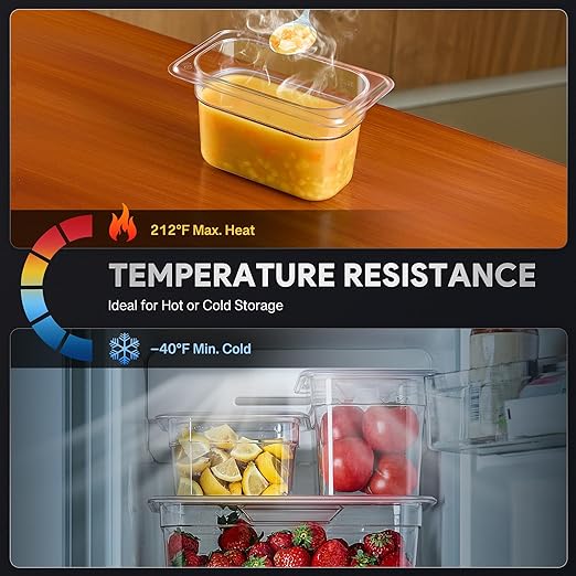 WILPREP 6 Pack Plastic Food Pans with Lids, 1/9 Size 4 in Deep Clear Food Storage Containers, 1.1 qt Stackable Polycarbonate Commercial Hotel Pans for Fruits Vegetables Beans Corns, NSF Listed