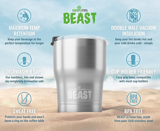 Beast 10 oz Tumbler Stainless Steel Vacuum Insulated Coffee Ice Cup Double Wall Travel Flask (Steel)