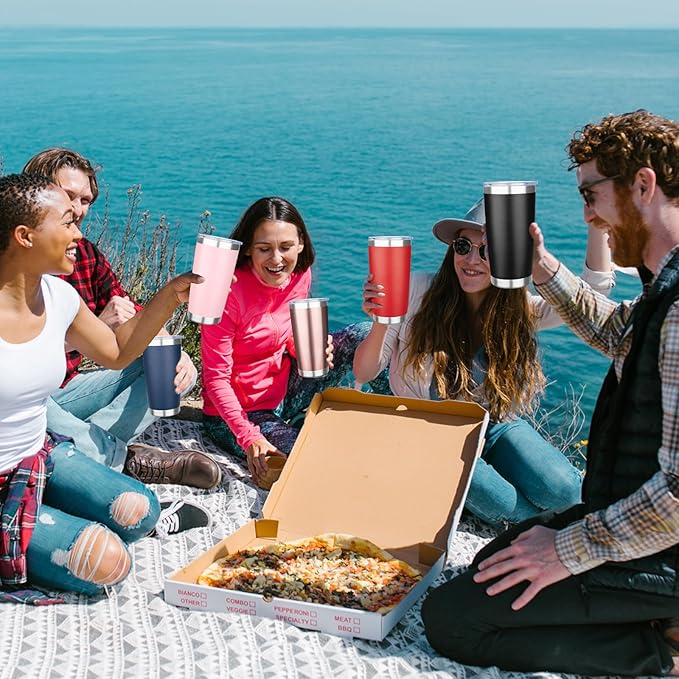 20oz Tumbler with Lid Stainless Steel Insulated Tumblers Travel Coffee Tumbler Bulk Double Wall Vacuum Insulated Water Cup Christmas Gifts for Women Men Her Him Home Office (White, 4pack)