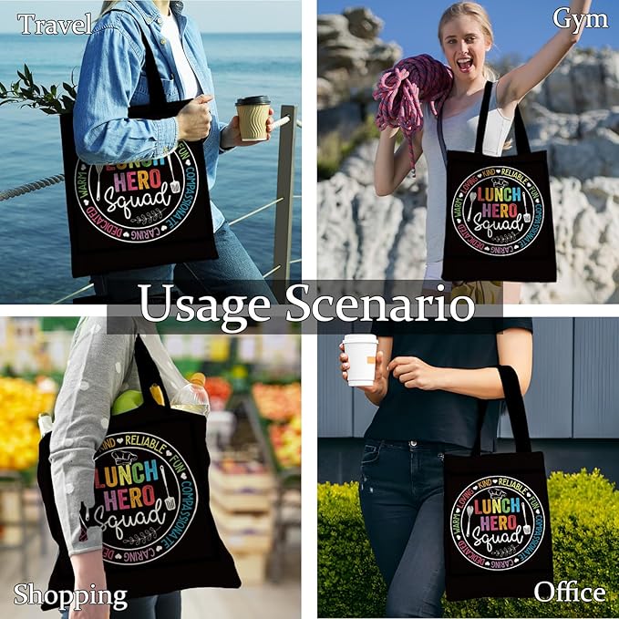 School Lunch Hero Squad Tote Bag, Lunch Lady Appreciation Gifts Canvas Tote Bags for Women, Cafeteria Staff Workers Gifts Reusable Grocery Shopping Bag