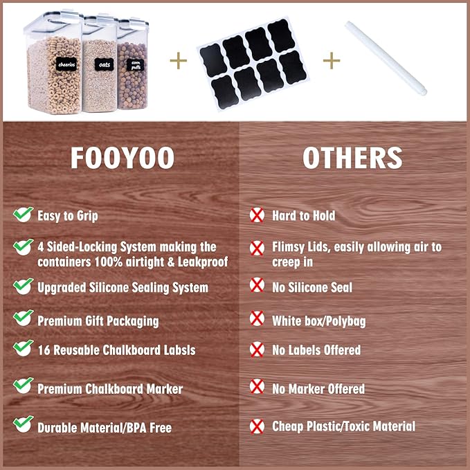 Cereal Containers Storage Set - 3 Piece Airtight Large Dry Cereal Container (135.2oz), BPA Free Dispenser Plastic Cereal Storage Containers with 16 Labels & Pen