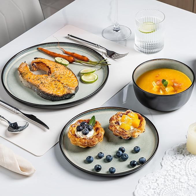 AmorArc Stoneware Dinnerware Sets,Round Reactive Glaze Plates and Bowls Set,Highly Chip and Crack Resistant | Dishwasher & Microwave Safe Dishes Set,Service for 4 (12pc)