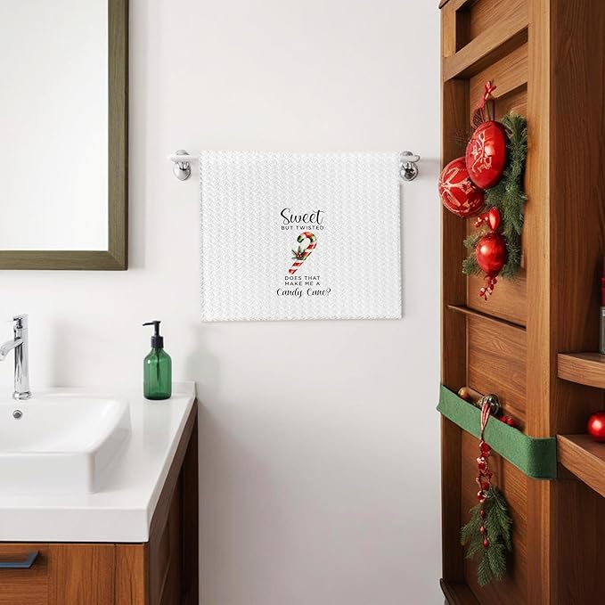 Christmas Candy Cane Kitchen Towels, Winter Christmas Dish Tea Towels for Kitchen, Cute Xmas Candy Cane Holiday Decorative Hand Towel for Bathroom, 16x24 Inch