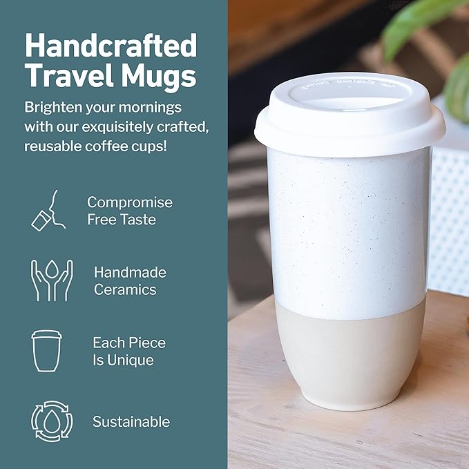 Travel Mug - Coffee Mug Travel – Microwave & Dishwasher Safe Coffee Clay Tumbler - Gifts For Women Men Him Her – 16oz – Dune
