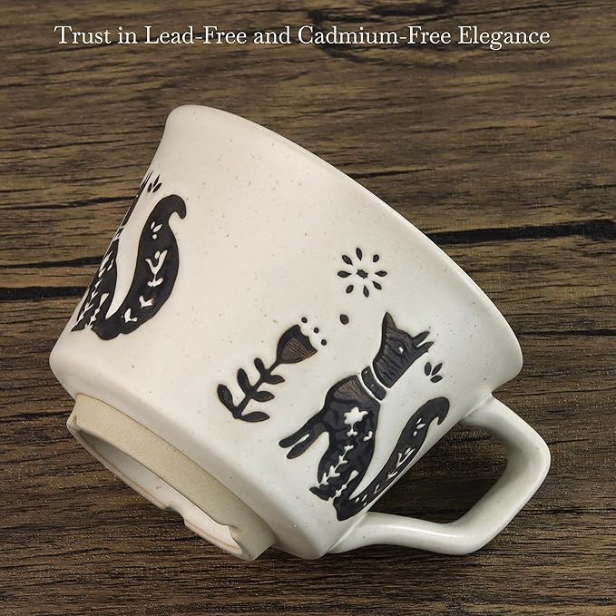 Ceramic Coffee Mug, 12 oz Novelty Unique Teacup with Large Handle, Stoneware Cup for Tea Mocha Latte Cappuccino Espresso (Fox)