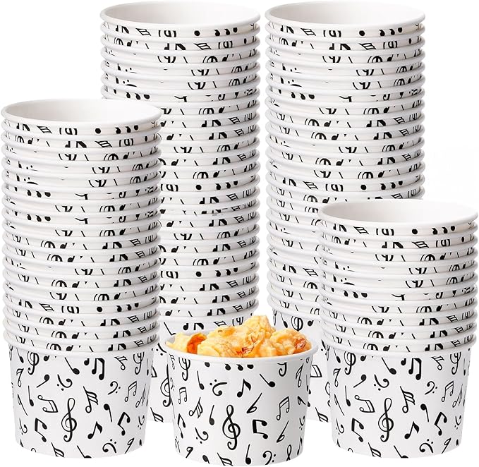 50 Pack Music Notes Ice Cream Cups 9 oz Musical Disposable Dessert Bowls Paper Soup Bowls Snack Cups for Hot or Cold Food for Music Birthday Baby Shower Party Decorations Wedding Anniversary