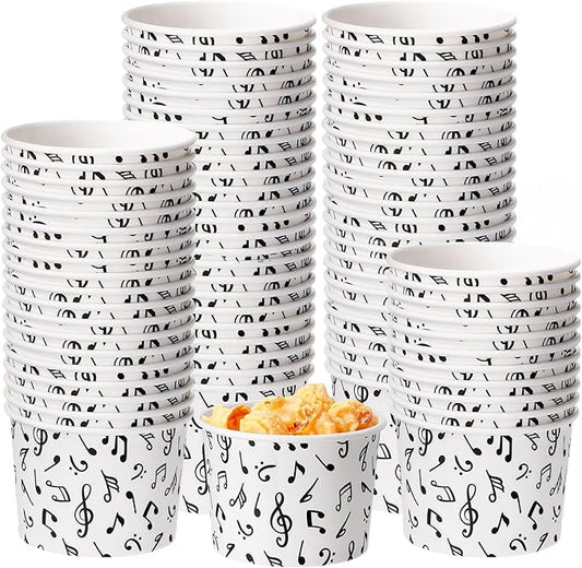 50 Pack Music Notes Ice Cream Cups 9 oz Musical Disposable Dessert Bowls Paper Soup Bowls Snack Cups for Hot or Cold Food for Music Birthday Baby Shower Party Decorations Wedding Anniversary
