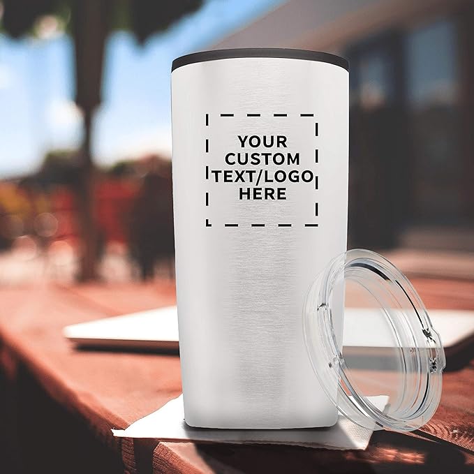 Custom Plastic Tumblers 20 oz. Set of 6, Personalized Bulk Pack - With lids, Ice Coffee Tumbler, To Go Cup, Insulated - Silver