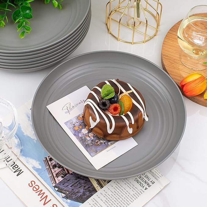 supernal 16pcs Dark Grey Wheat Straw Plates, Deep Dinner Plastic Plates, Reusable Plate, 10 inch Unbreakable Plate Set for Picninc, Camping, Lightweight Microwave Dishwasher Safe