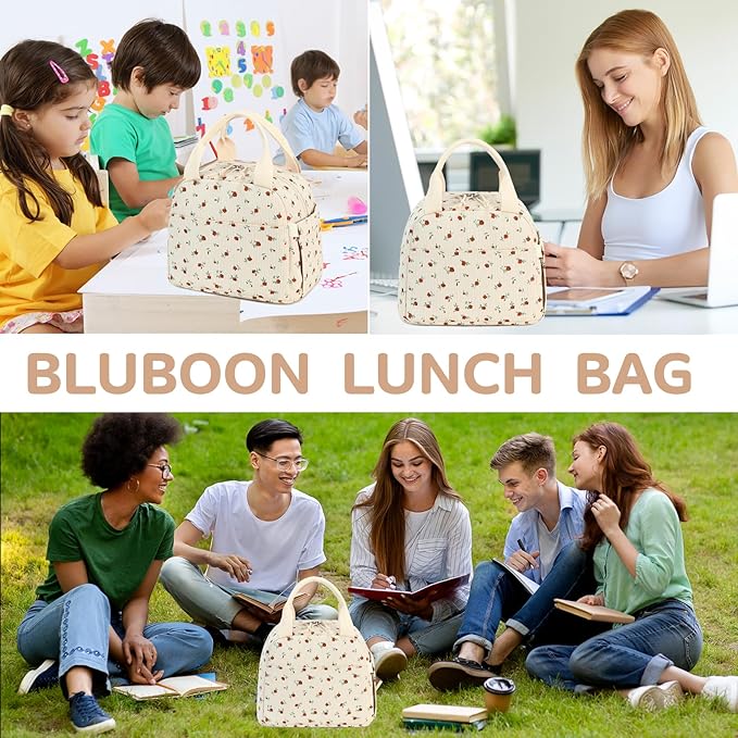 Bluboon Lunch Bag for Women Men Cute Corduroy Lunch Tote Bags Reusable Insulated Lunch Box Large Capacity Reusable Insulated Cooler for Work Picnic or Travel