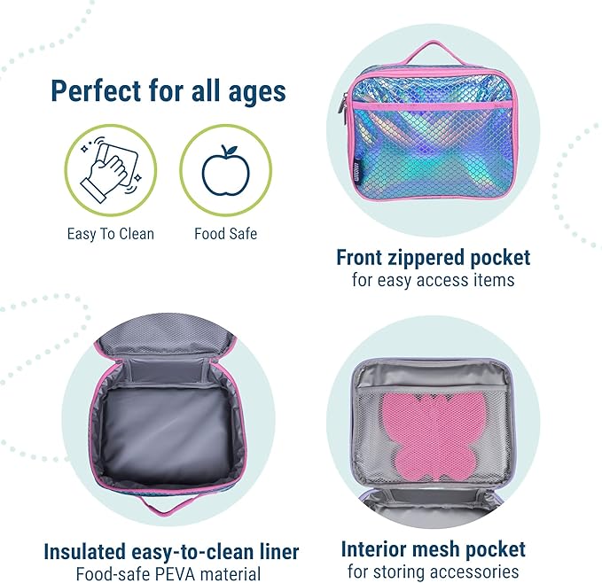 Wildkin Kids Insulated Lunch Box – Durable and Reusable for School & Travel - Mermaid Scales