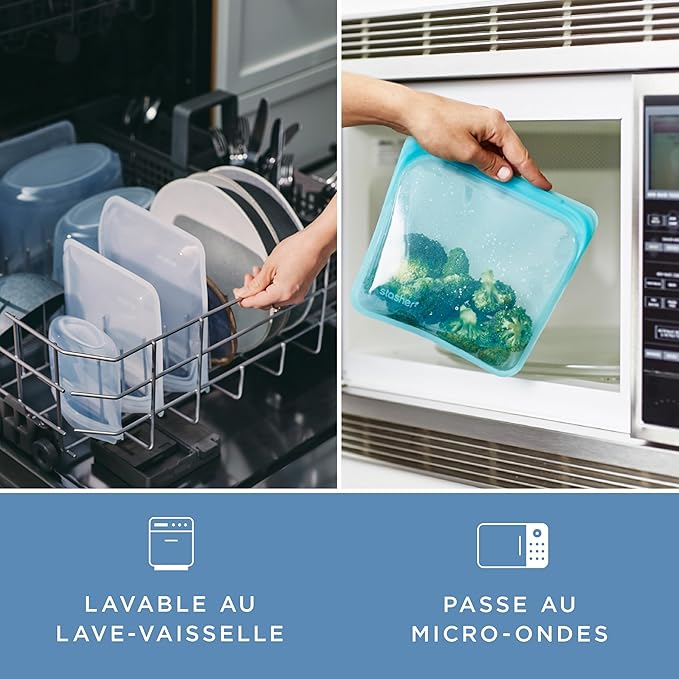 Stasher Premium Silicone Reusable Food Storage Bags, 3-Pack, Clear, Multi-Use Food Storage Bags, Lunch Bag, Travel Containers, BPA Free, Leak-free, Dishwasher-Safe, Eco-friendly