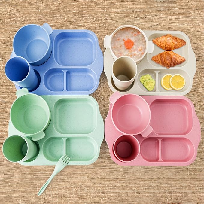 24 Pcs Wheat Straw Dinnerware Cutlery Set, Unbreakable Tableware Set, Bowls, Cup, Cutlery Spoons Knifes Forks, BPA Free, Microwave Dishwasher Safe (Colorful)