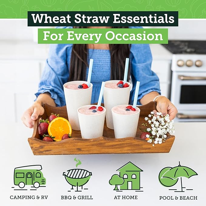 Grow Forward Premium Wheat Straw Cups - 13 & 20 oz Unbreakable BPA Free Hard Plastic Cups - Reusable Lightweight Plastic Drinking Glasses for Kitchen, Outdoor, Water, Camping, RV - Sahara