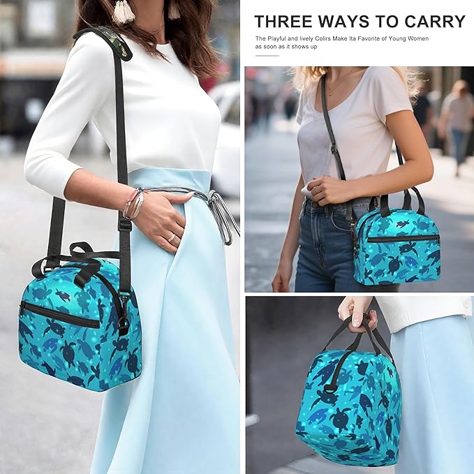 Turtle Reusable Insulated Lunch Box Waterproof Lunch Bag with Detachable and Adjustable Shoulder Strap for Office Picnic or Travel