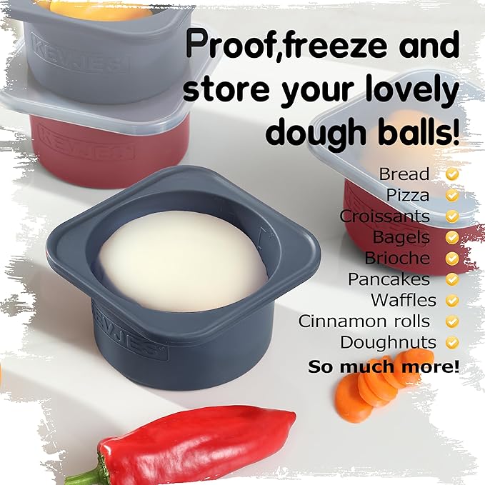 1000ml PLUS Individual Pizza Dough Proofing Containers with Airtight Lids – Food Grade Silicone, Freezer/Dishwasher Safe –Neapolitan Dough Rising & Fermentation – 2 Pack – 2 Pack (Blueberry)