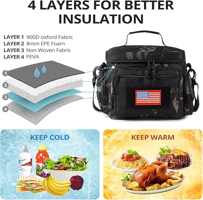 ATRIPACK Lunch Box for Men, Tactical Lunch Bag MOLLE Webbing Leakproof Insulated Large Lunch Cooler Women Adult Meal with Adjustable Shoulder Strap Durable Lunch Pail (Camo-Black)