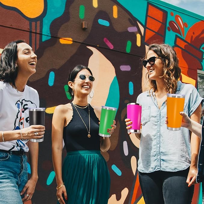 20 oz Tumbler Coffee Tavel Tumblers Bulk with Lid Stainless Steel Double Wall Vacuum Insulated Mug Powder Coated Cups fit Car Cupholder for Hot and Cold - Green, 1Pack