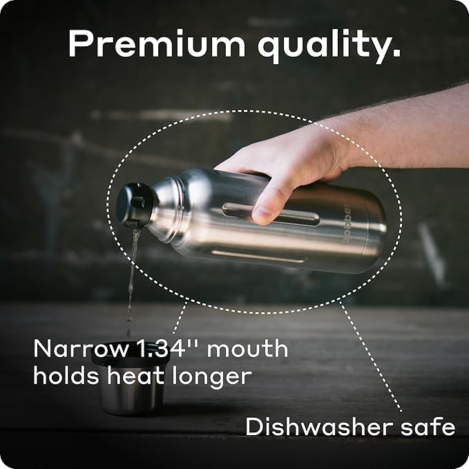 BOBBER 26 oz Stainless Steel Travel Thermos for Hot Drinks – Dishwasher Safe Metal Water Bottle with Cup Lid for Men, Hiking, Travel – Keeps Hot for 36 Hours – BPA-Free, Vacuum Insulated (Iced Water)