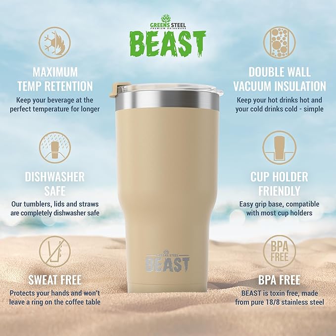 Beast 20 oz Tumbler Stainless Steel Vacuum Insulated Coffee Ice Cup Double Wall Travel Flask (Sand)