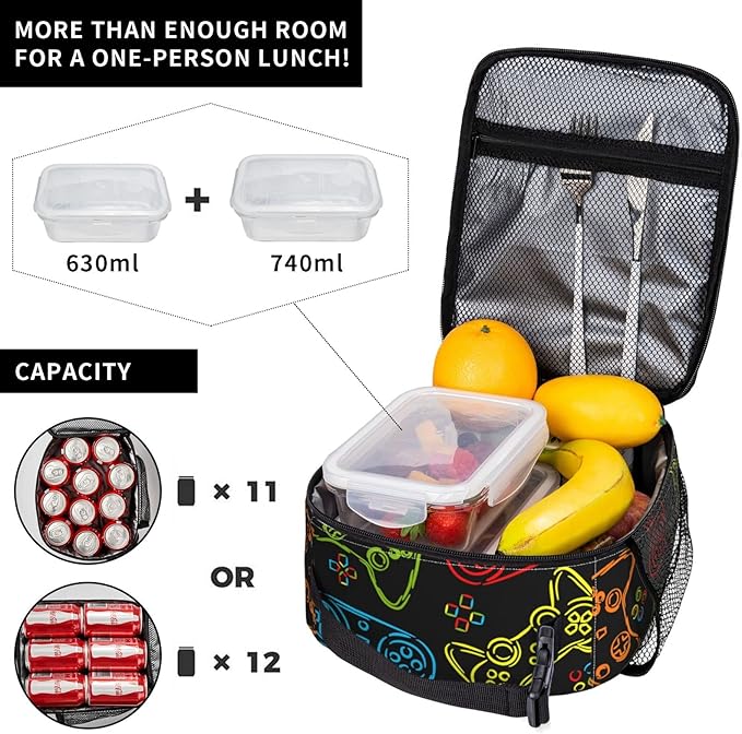 Video Game Controller Insulated Lunch Box Portable Lunch Bag with Detachable Handle,Reusable Lunchbox for Boys Girls Adult (Mrlunchbag-2302)