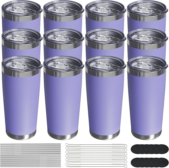 Travel Coffee Tumbler 20oz, 12 Pack Leakproof Travel Coffee Mug with Lid and Straw, Stainless Steel Double Wall Vacuum Insulated Tumbler for Hot/Iced Drinks (Textured Matte, Periwinkle)