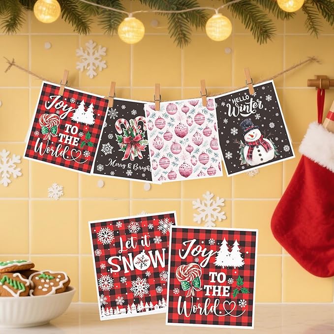 Winter Christmas Swedish Dishcloths for Kitchen - 6PCS Joy to the World Swedish Cloths for Washing Dishes, Snowman Merry Xmas Reusable Dish Towels, Holiday Winter Washable Cleaning Sponge Gift