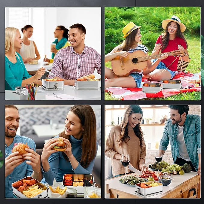 Umigy 1 Pcs Stainless Steel Food Containers 1200ml Metal Bento Lunch Box Stainless Steel Food Storage Containers, Lockable Clips to Leak Proof, Reusable Dishwasher Snack Boxes for Work, Picnic