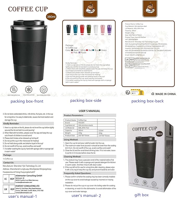 12oz Travel Coffee Cups Insulated Tumbler Thermal Mug to Go with Lid Leak Proof Reusable Stainless Steel Coffee Mug Spill Proof for Hot and Iced Cold Drinks (Green, 380ml)