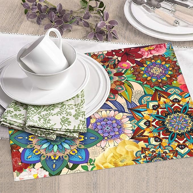 Boho Floral Dish Drying Mat for Kitchen Counter Washable Absorbent Reversible Microfiber Colorful Flowers Drying Pad Kitchen Accessories 16x18 Inch