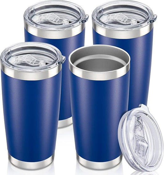 20 oz Tumbler with Lid Stainless Steel Insulated Tumblers Bulk Double Wall Vacuum Cups Powder Coated Travel Mug Keep Drinks Cold and Hot, Blue, 4 Pack