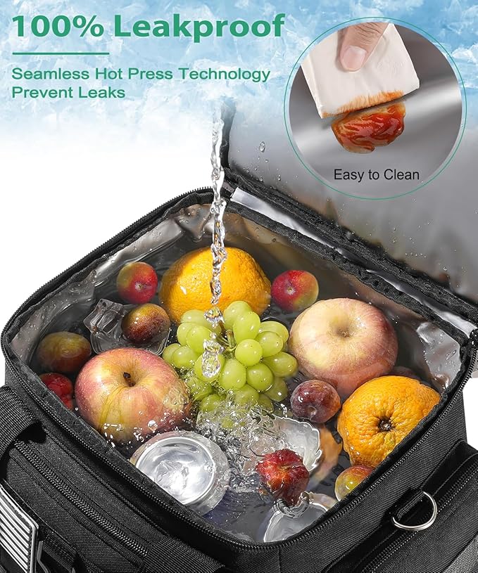 Tactical Lunch Box for Men, Large Insulated Lunch Bag for Adult, Heavy Duty Double Deck Expandable Lunch Cooler Bag with American Flag, Leakproof Soft Lunch Pail for Work Office Camping - Black