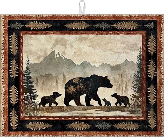 Rustic Bear Dish Drying Mat for Kitchen Counter Wild Animals Drying Pad Absorbent Reversible Dish Drainer Rack Mats Draining Pad 18"x24"Inch