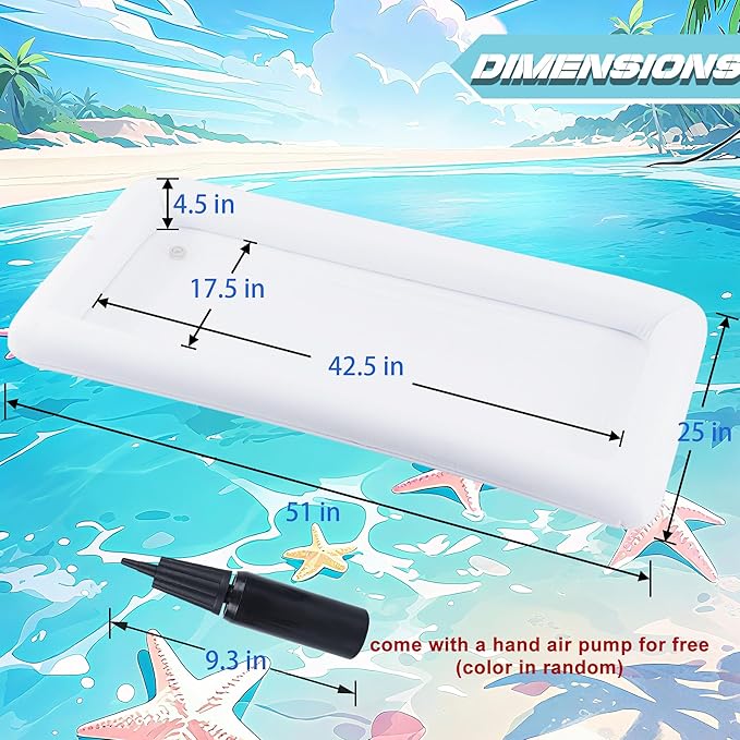 2 Packs Inflatable Ice Serving Trays, 51"x25"x4.5" Oversized PVC Inflatable Salad Serving Bars Ice Cooler with Drain Plug, Blow Up Food Drink Chilling Container for Buffet BBQ Pool Parties